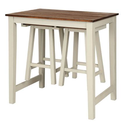 Counter Height Pub Table with 2 Saddle Bar Stools, Costway, 7