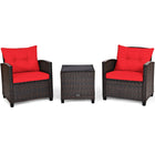 Patio Rattan Furniture Set Cushioned Conversation Set Coffee Table, Red, 3 Pcs , Costway, 1