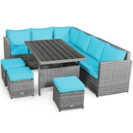 Outdoor Patio Furniture, Dining Set, Patio Rattan Dining Furniture Sofa Set with Wicker Ottoman, 7 Pieces, Costway, 4