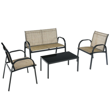 Patio Furniture Set with Glass Top Coffee Table, Brown, 4 Pieces, Costway, 9