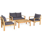 Outdoor Patio Furniture, Outdoor 4 Pieces Acacia Wood Chat Set with Water Resistant Cushions, Gray, Costway