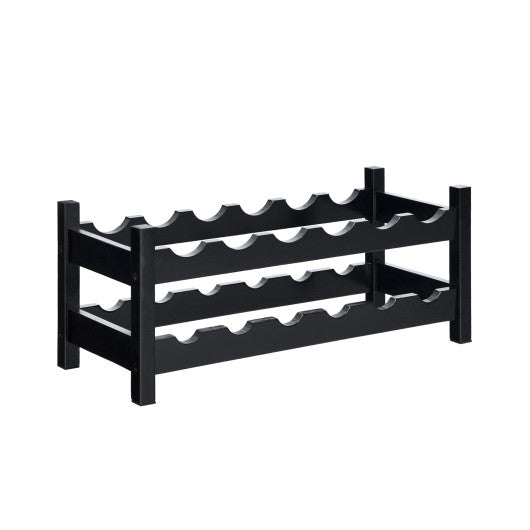 Bamboo Storage Shelf Wine Rack, 2-Tier 12 Bottles, Brown, Costway, 2
