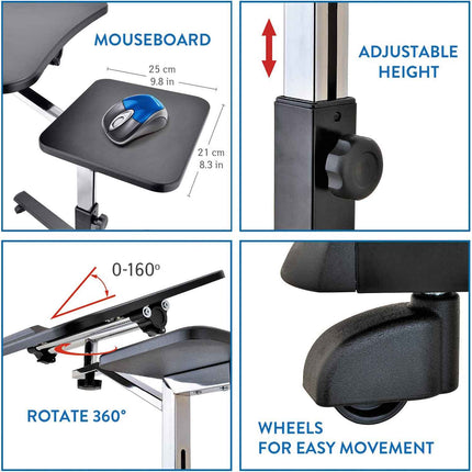 Portable Laptop Desk, with Mouse Pad, Adjustable Height, Laptop Table for Recliner, Rolling Computer Stand, Tatkraft Joy, 15