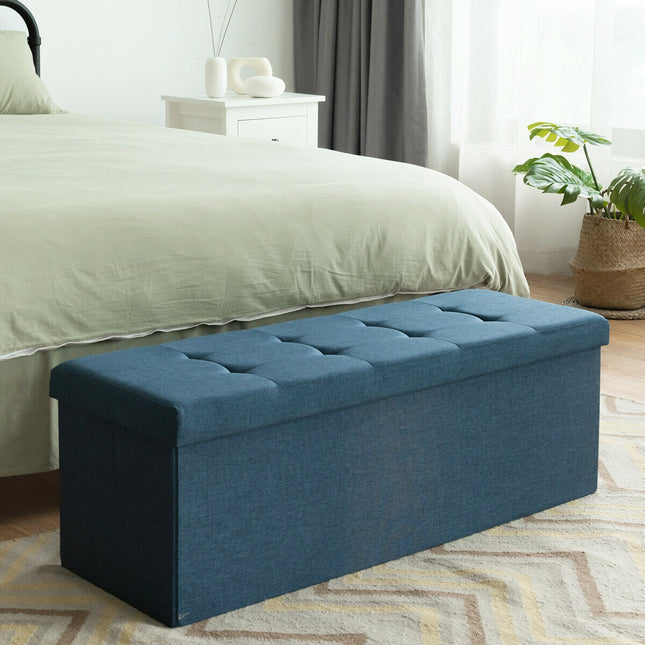Fabric Folding Storage with Divider Bed End Bench, Navy, Costway, 2