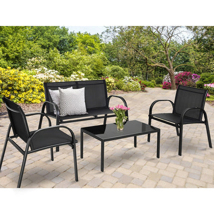 Patio Furniture Set with Glass Top Coffee Table 4 Pieces Black, Costway, 3