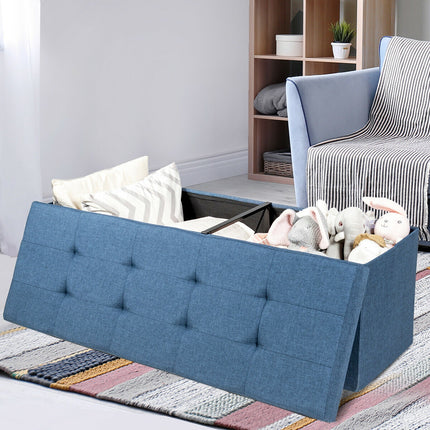 Fabric Folding Storage with Divider Bed End Bench, Navy, Costway, 7