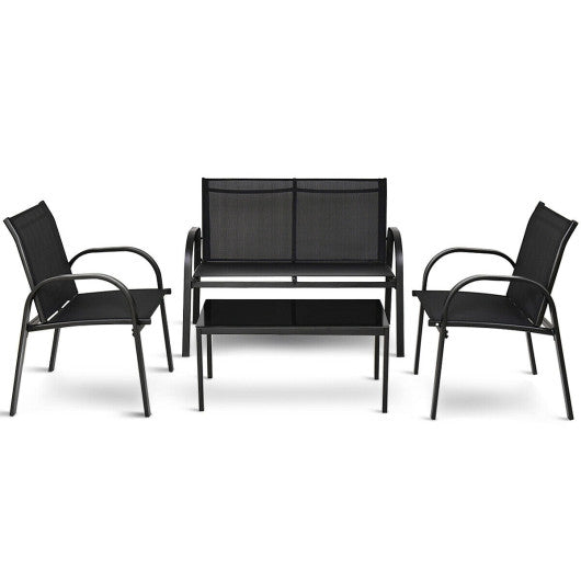 Patio Furniture Set with Glass Top Coffee Table 4 Pieces Black, Costway, 1