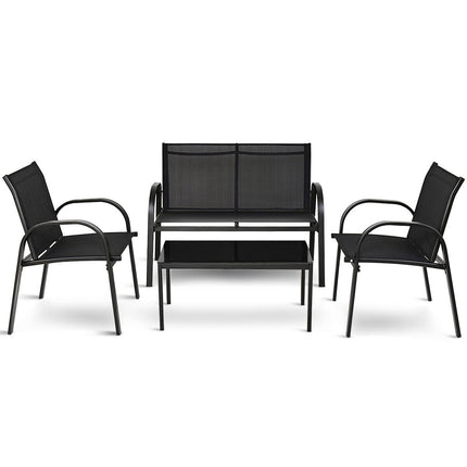 Patio Furniture Set with Glass Top Coffee Table 4 Pieces Black, Costway, 4