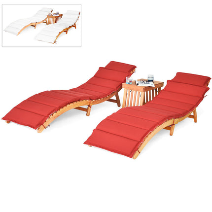 Folding Patio Eucalyptus Wood Lounge Chair Set with Foldable Side Table, 3 Pieces , Costway, 5