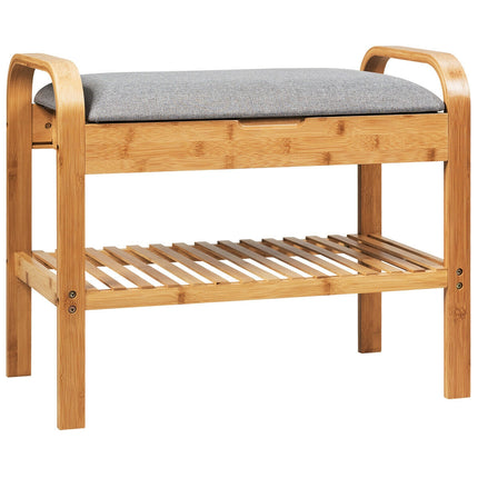 Shoe Rack Bench Bamboo with Storage Shelf, Natural, Costway, 4