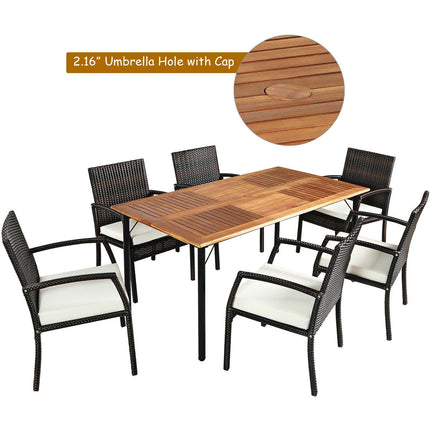 Patio Rattan Cushioned Dining Set with Umbrella Hole, 7PCS , Costway, 6