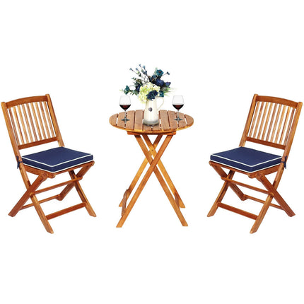 Patio Folding Bistro Set with Padded Cushion and Round Coffee Table, Navy, 3 Pieces, Costway, 9