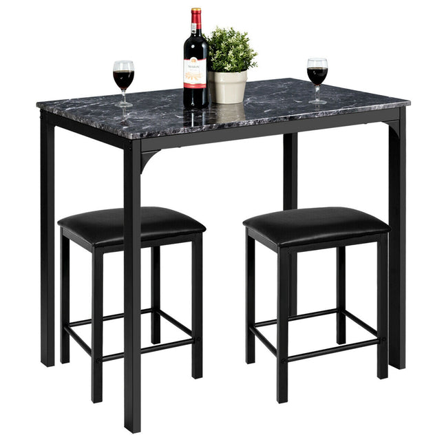 Counter Height Dining Set Faux Marble Table 3 Piece , Black, Costway, 1