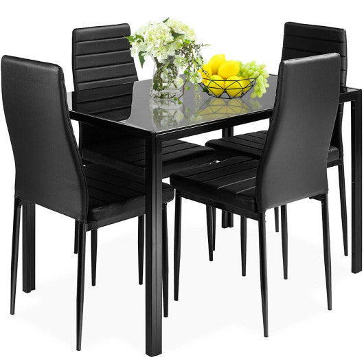 Metal Frame and Glass Tabletop Dining Set 5 Pieces , Costway, 1