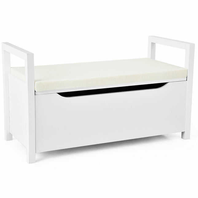 Shoe Storage Bench with Cushion Seat for Entryway, 34.5 ×15.5 ×19.5 Inch, White, Costway, 2