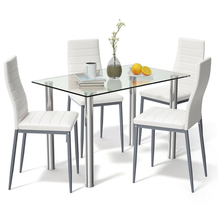 Dining Set with 4 PVC Leather Chairs 5 Pieces , Costway, 4