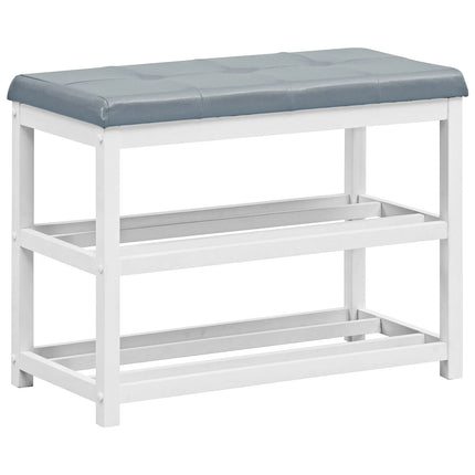 Wooden Shoe Rack Bench with Padded Seat, 2-Tier , White, Costway, 4