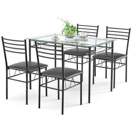 Dining Set with Tempered Glass Top Table and 4 Upholstered Chairs, 5 Pieces, Costway, 4