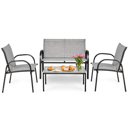 Outdoor Patio Furniture, Patio Furniture Set with Glass Table, Loveseat, 2 chairs, Glass Table, 4 Pieces, Costway, 3