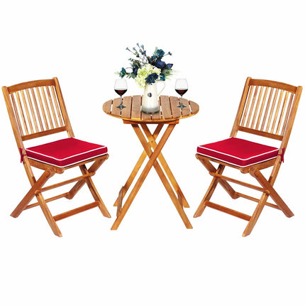 Patio Folding Bistro Set with Padded Cushion and Round Coffee Table, Red, 3 Pieces , Costway, 9