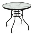 Patio Tempered Glass Steel Frame Round Table with Convenient Umbrella Hole 32 Inch, Costway, 1