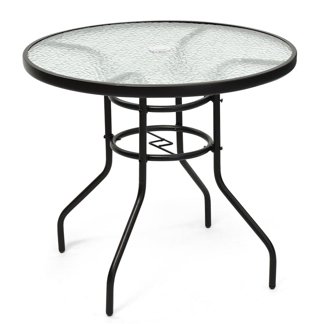 Patio Tempered Glass Steel Frame Round Table with Convenient Umbrella Hole 32 Inch, Costway, 2