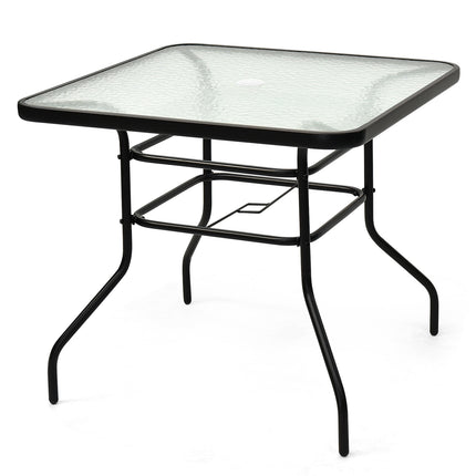 Patio Tempered Glass Steel Frame Square Table 32 Inch , Costway, 5