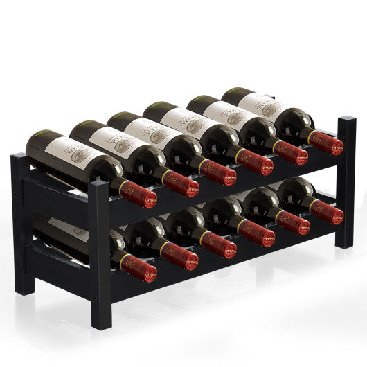 Bamboo Storage Shelf Wine Rack, 2-Tier 12 Bottles, Brown, Costway, 1