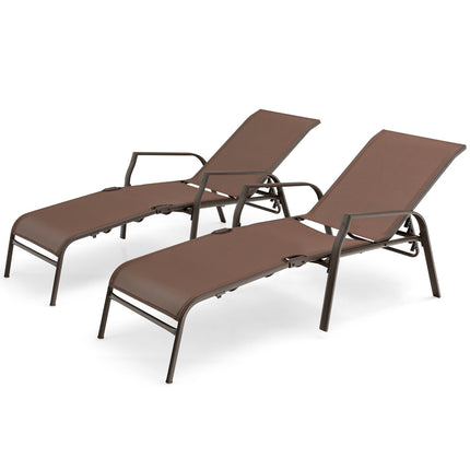 Patio Folding Chaise Lounge Chair Set with Adjustable Back, 2 Pieces , Brown, Costway, 7
