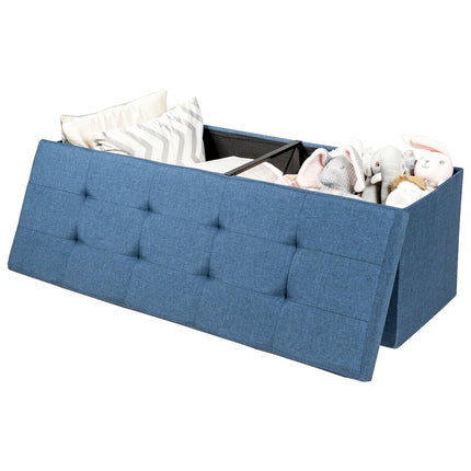 Fabric Folding Storage with Divider Bed End Bench, Navy, Costway, 8