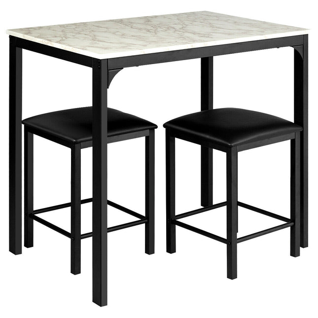 Counter Height Dining Set Faux Marble Table 3 Piece , White, Costway, 1