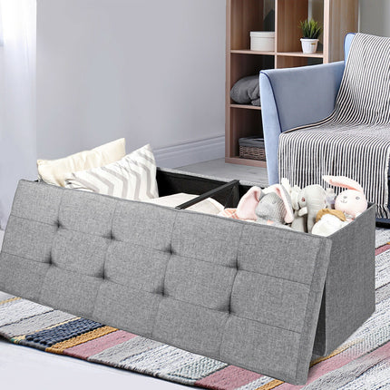 Fabric Folding Storage with Divider Bed End Bench, Light Gray, Costway, 7