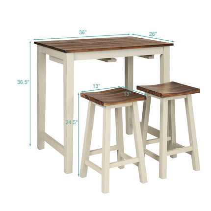 Counter Height Pub Table with 2 Saddle Bar Stools, Costway, 5