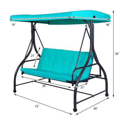 Converting Outdoor Swing Canopy Hammock with Adjustable Tilt Canopy, Turquoise, 3 Seats , Costway, 5