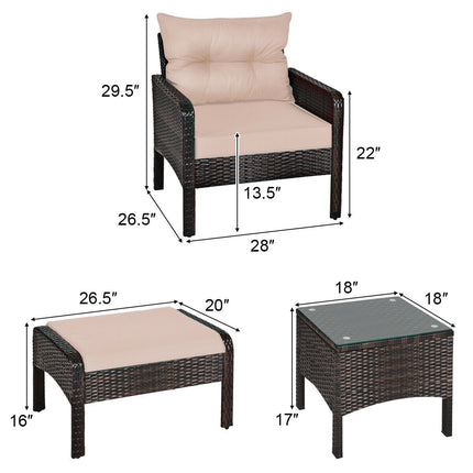 Patio Rattan Wicker Sofa Furniture Set, 5 Pcs , Costway, 5