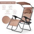 Folding Recliner Lounge Chair with Shade Canopy Cup Holder, Brown, Costway, 5