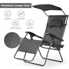 Folding Recliner Lounge Chair with Shade Canopy Cup Holder, Black, Costway, 5