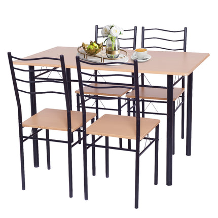 Wood Metal Dining Table Set with 4 Chairs, 5 Pieces, Natural, Costway, 7