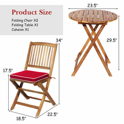 Patio Folding Bistro Set with Padded Cushion and Round Coffee Table, Red, 3 Pieces , Costway, 5
