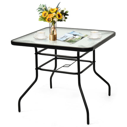 Patio Tempered Glass Steel Frame Square Table 32 Inch , Costway