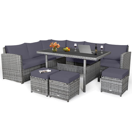 Outdoor Patio Furniture, Outdoor Dining Set, Dining Set, Patio Rattan Dining Sectional Sofa Set with Ottoman, Costway, 7