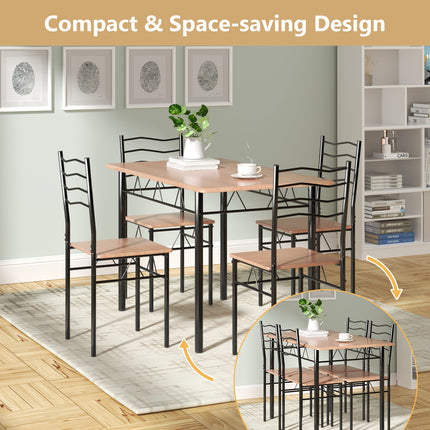 Wood Metal Dining Table Set with 4 Chairs, 5 Pieces, Natural, Costway, 3