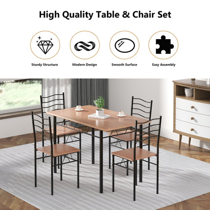Wood Metal Dining Table Set with 4 Chairs, 5 Pieces, Natural, Costway, 8