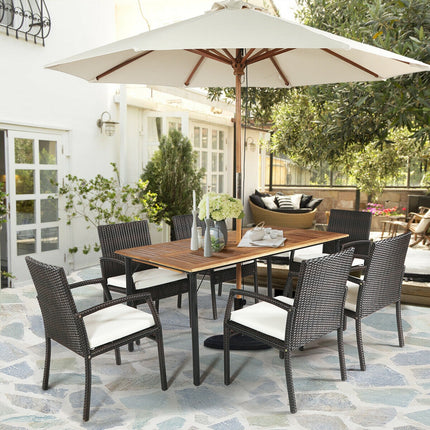 Outdoor Patio Furniture, Patio Rattan Cushioned Dining Set with Umbrella Hole, 7 PCS, Costway, 6