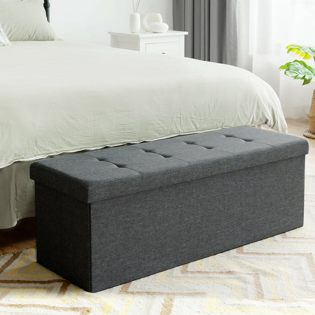 Fabric Folding Storage with Divider Bed End Bench, Dark Gray, Costway, 2