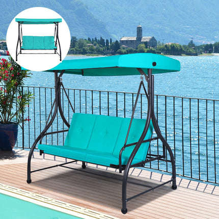 Converting Outdoor Swing Canopy Hammock with Adjustable Tilt Canopy, Turquoise, 3 Seats , Costway