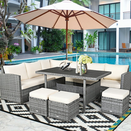 Outdoor Patio Furniture, Outdoor Dining Set, Dining Set, Patio Rattan Dining Sofa Set with Ottoman, 7 Pieces, Costway, 5