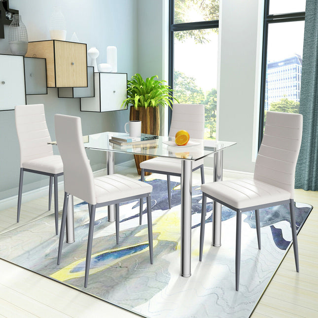 Dining Set with 4 PVC Leather Chairs 5 Pieces , Costway, 2