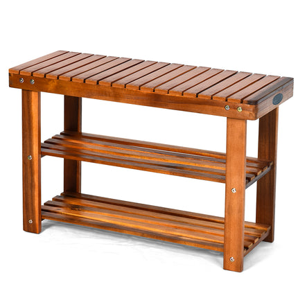 Freestanding Wood Bench with 3-Tier Storage Shelves, Costway, 5
