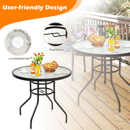 Patio Tempered Glass Steel Frame Round Table with Convenient Umbrella Hole 32 Inch, Costway, 6